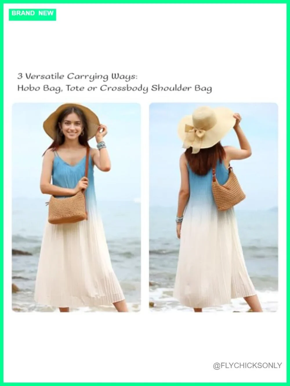 Handmade Crochet Hobo Purse Bag, Summer Beach Tote, Knitted Vacation Travel